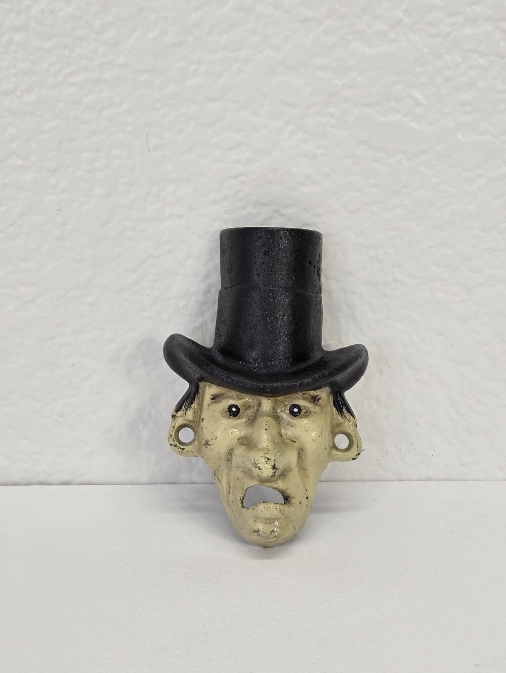 VTG Cast Iron Top Hat Man Wall Mount Bottle Opener Mr Dry Senator Volstead Bar 1